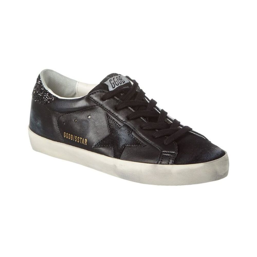 Golden Goose Superstar Leather & Glitter Sneaker, Black